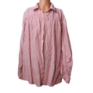 Lands’ End Womens Linen Button Up Shirt Pink Striped Long Sleeve SIZE UNKNOWN